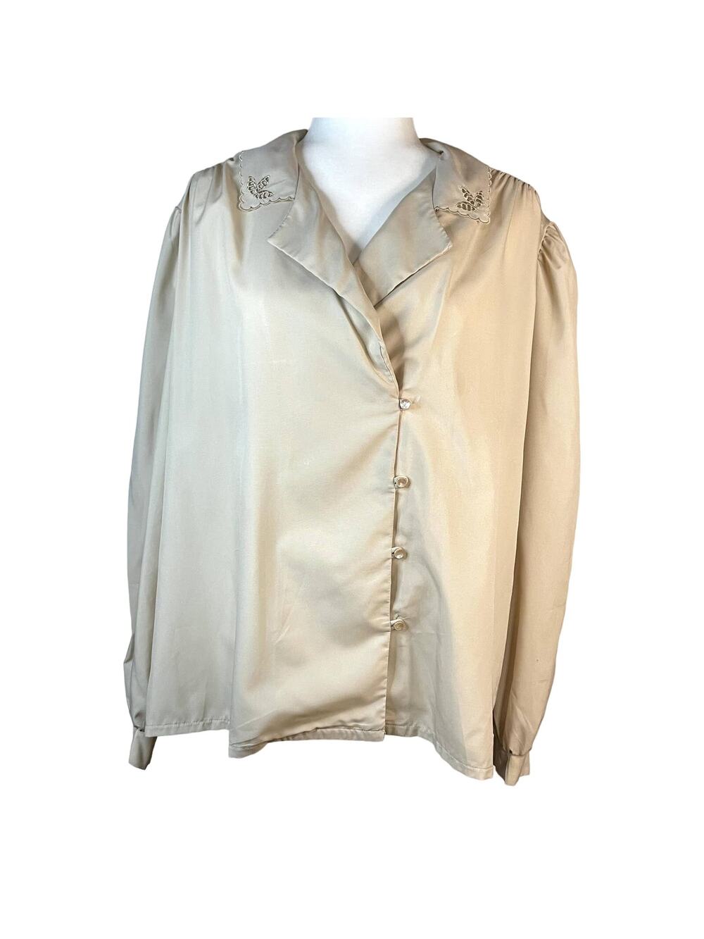 Vintage Alice Stuart 18 A Women's button down blouse tan long sleeve